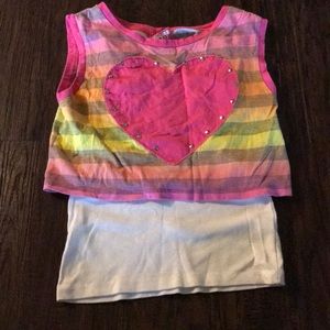 Cute Striped Crop Top w/ Pre Attached WHT Tank Top